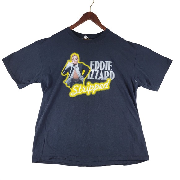 Anvil Other - EDDIE IZZARD Stripped 2008 Tour Shirt Adult Size XL Black Short Sleeve Y2K VTG